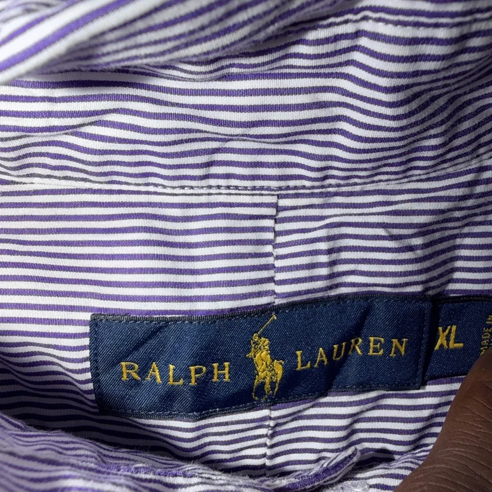 Ralph Lauren Purple White Casual Button Down Men's Size XL Green Horse